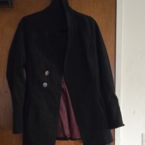 Xhilaration Black Trench Coat with Burgundy Lining